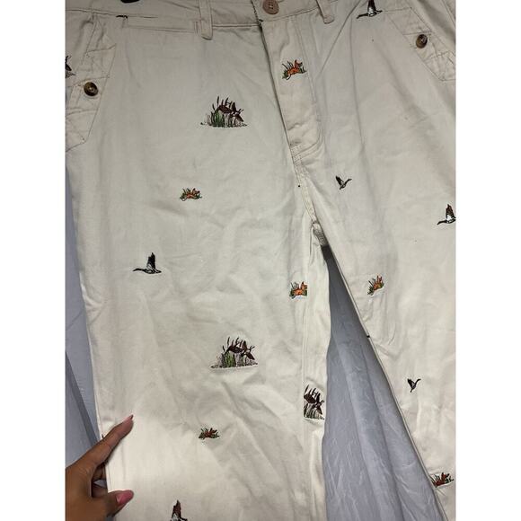 Vtg Akko Men Pants SZ 36 Khaki Chino Pheasant Embroidered Hunting Work Fox RARE - Picture 6 of 13